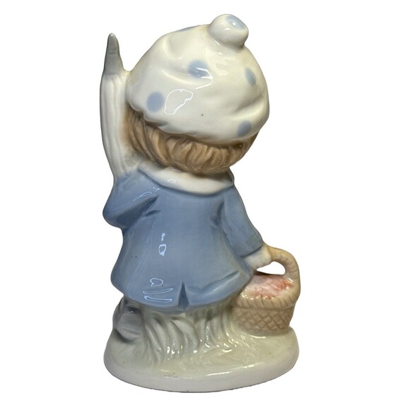 Vintage Porcelain Figurine – Boy with Umbrella & Basket – Blue Jacket & Hat - Picture 3 of 4